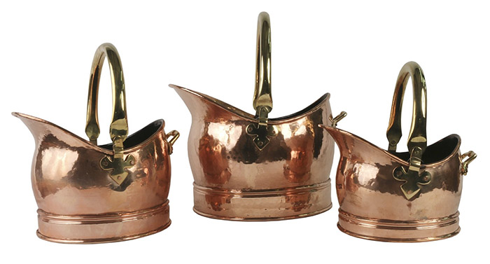 Solid Copper Set Of 3 Scuttles